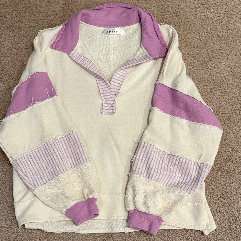 ABOVO Cream and Pink Striped Sweater